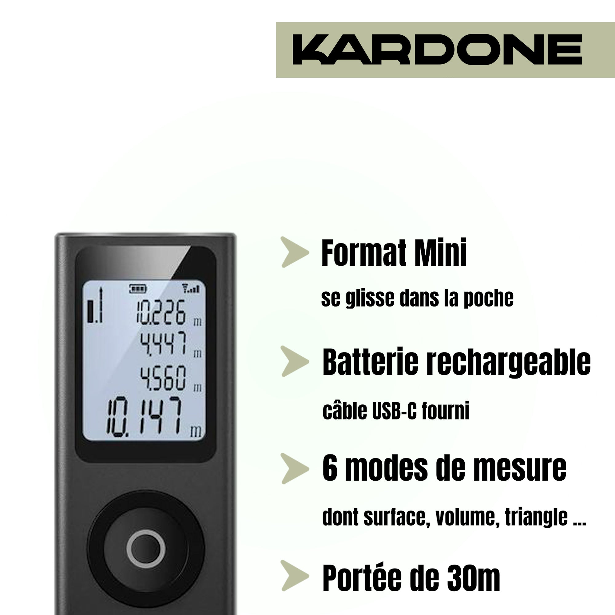 Kardone T30M - Télémètre Laser MINI avec Batterie Rechargeable USB-C